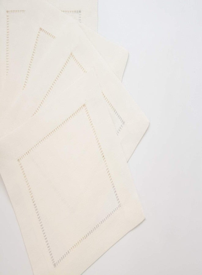 Minhcraft Ivory Linen Hem Stitch Cocktail Napkins -A Dozen 6"x6"-Ladder hemstitch 100% Linen Coasters-Set of 12 - Image 5
